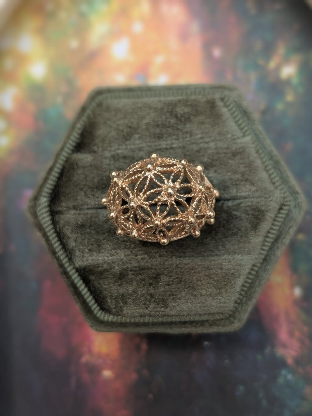 Vintage 1960's Mod Floral Filigree Domed Statement Ring, Size 6